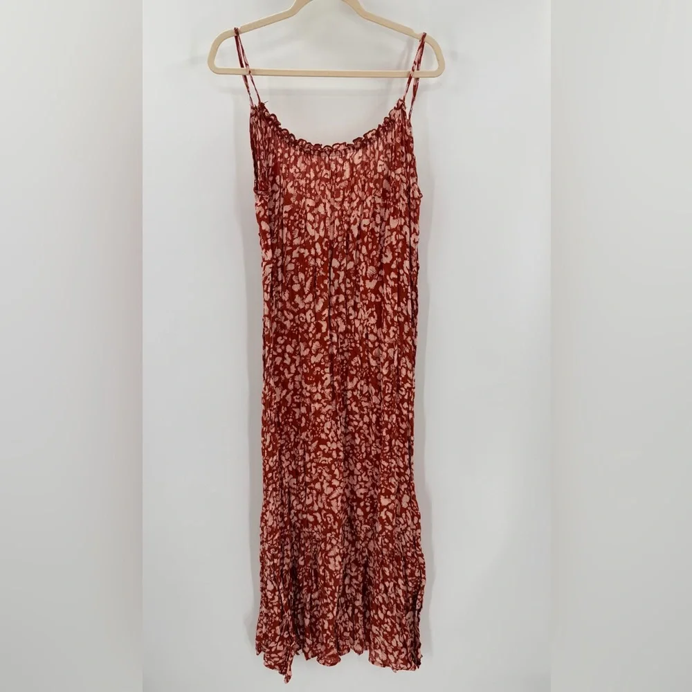 Anthropologie Flounced Maxi Lounge Dress Spaghetti Strap Abstract Low Back Large - Picture 3 of 6